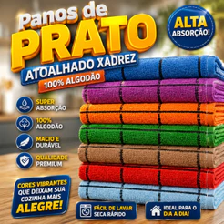 Kit Toalha Cozinha Copa Pano Listrado Vintage xadrez 100% Algodão