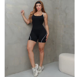 Macaquinho Fitness Feminino Esportivo Canelado Alça Fina Short Modelador Academia SD4111