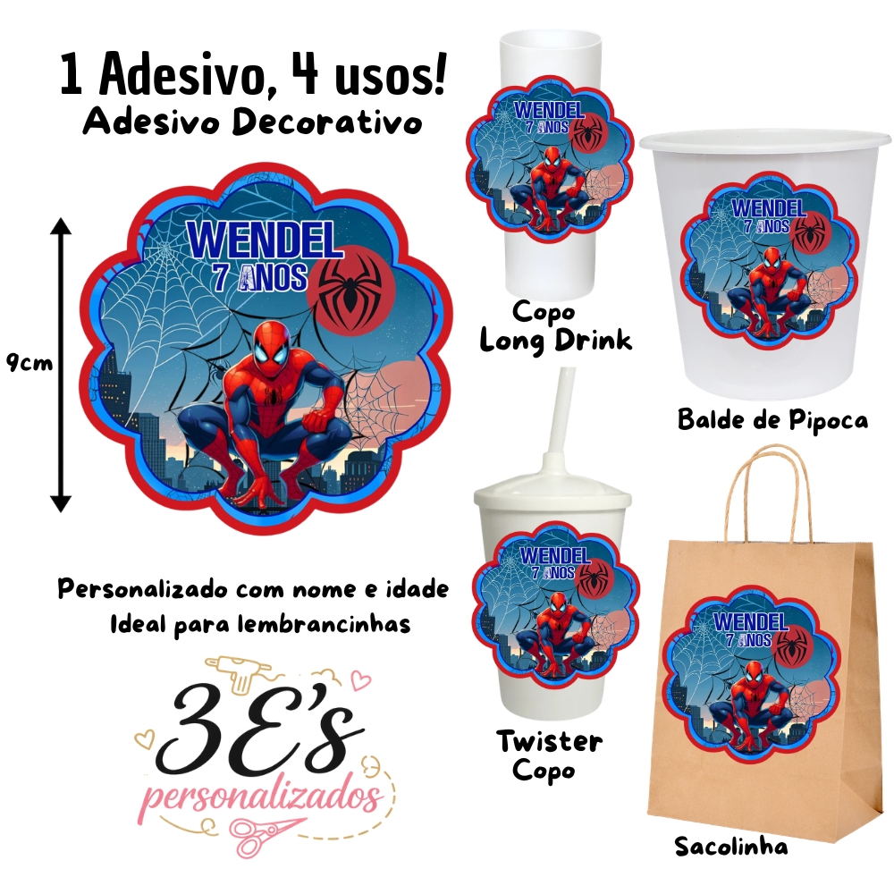 Homem Aranha Mod 02 - Adesivos Personalizado Sacolinhas Balde Copo Twister Copo Long Drink