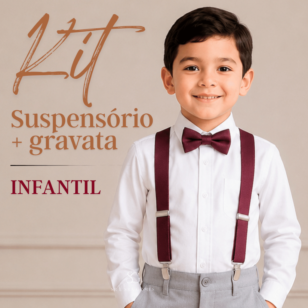 Kit Suspensório Marsala + Gravata Borboleta Infantil