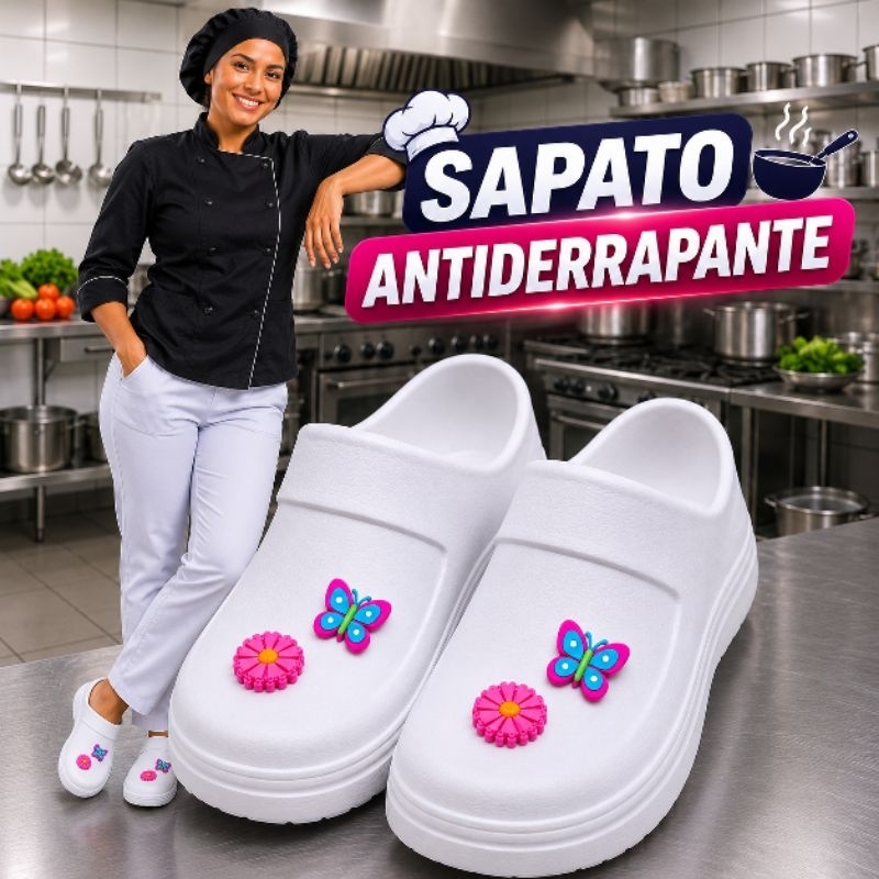Sapato Fechado Eva Flores EPI Serviço Geral Profissional Diarista Cozinheira Antiderrapante Impermeável (Nr-32 Flores)
