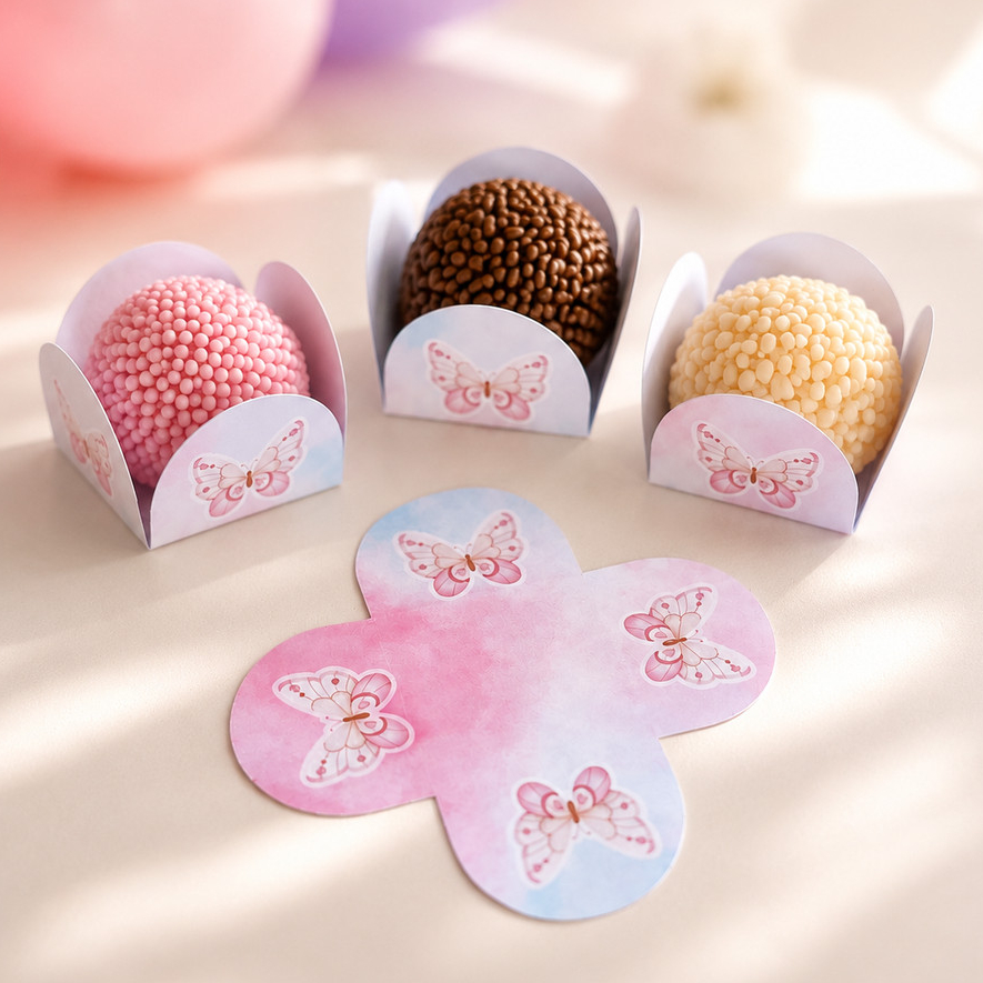 Forminhas para Doces Jardim das Borboletas | Docinhos | 4 Pétalas | Forminha para Brigadeiro | Festa Infantil