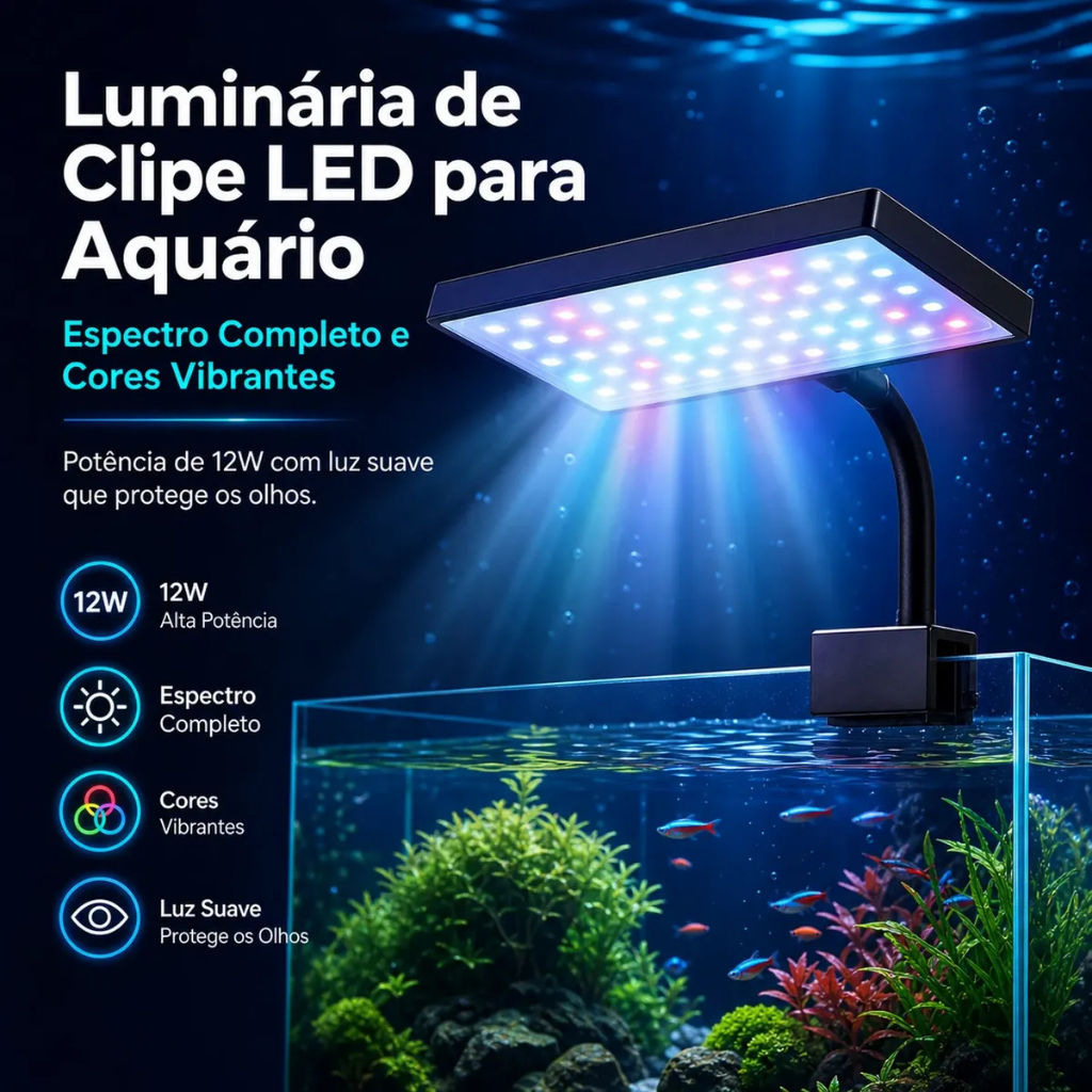 Luminária Led Aquário Full Spectrum 12w Com Clip Usb