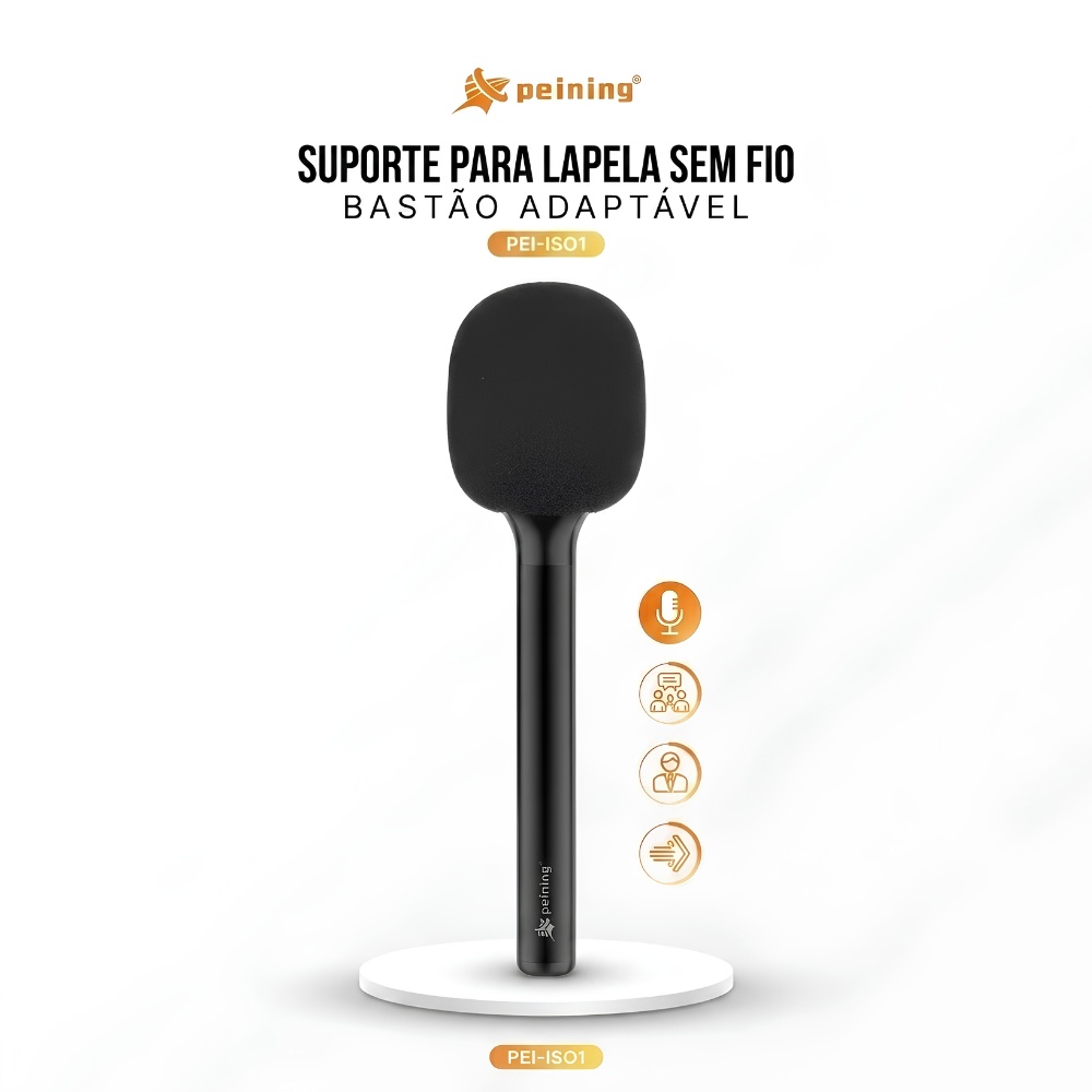 Bastão Adaptador Para Microfone De Lapela Sem Fio Peining PEI-IS01 Entrevista Reportagem Espuma Anti Vento
