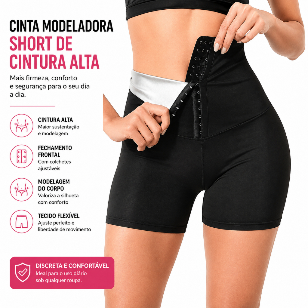 Short Modelador Feminino Efeito Sauna Térmico Cintura Alta Academia Fitness Bermuda Preta M