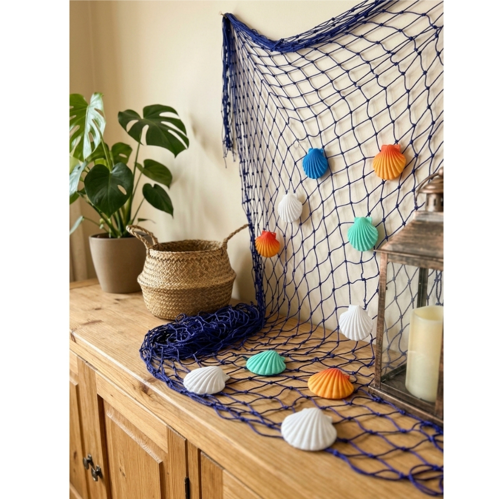 Rede de Decoração Kit com Conchas 2,00 x 2,50 Sereias Fundo do Mar Salas Festas