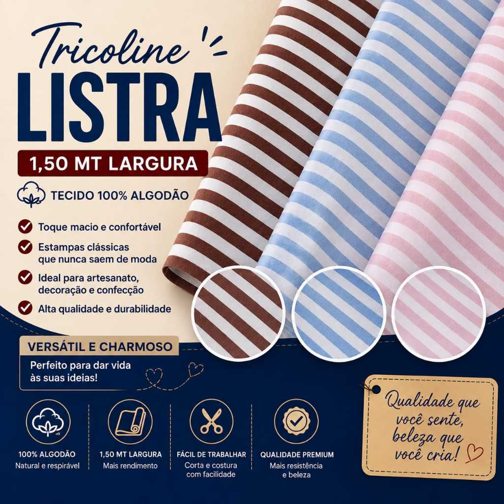 Tecido Tricoline LISTRAS ( VENDA A PARTIR DE 25 CM x 1,50 MT LARGURA )100% Algodão / DEIXE SUAS PEÇAS LINDAS.