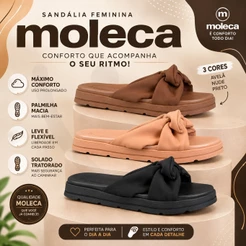 Chinelo Slide Feminino Moleca Sandália Laço Ultraconforto Rasteirinha Confortável Original