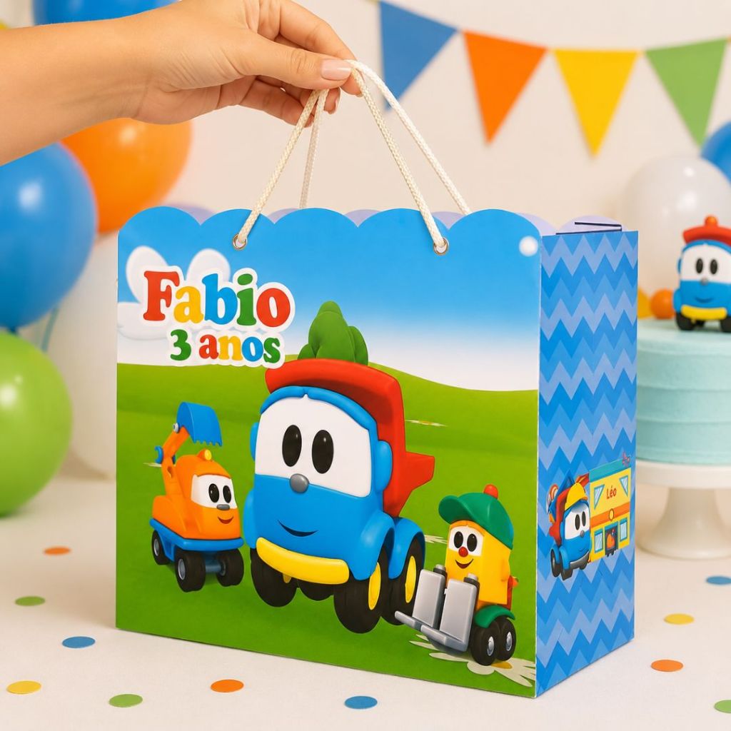 Sacolinha Leo o Camião - Lembrancinha Infantil - Personalizados - Aniversario - Decoração