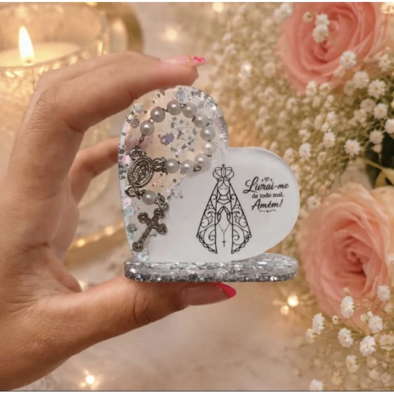 Mini Oratório Coração Devoção Nossa Senhora Aparecida - Presente Católico Artesanal