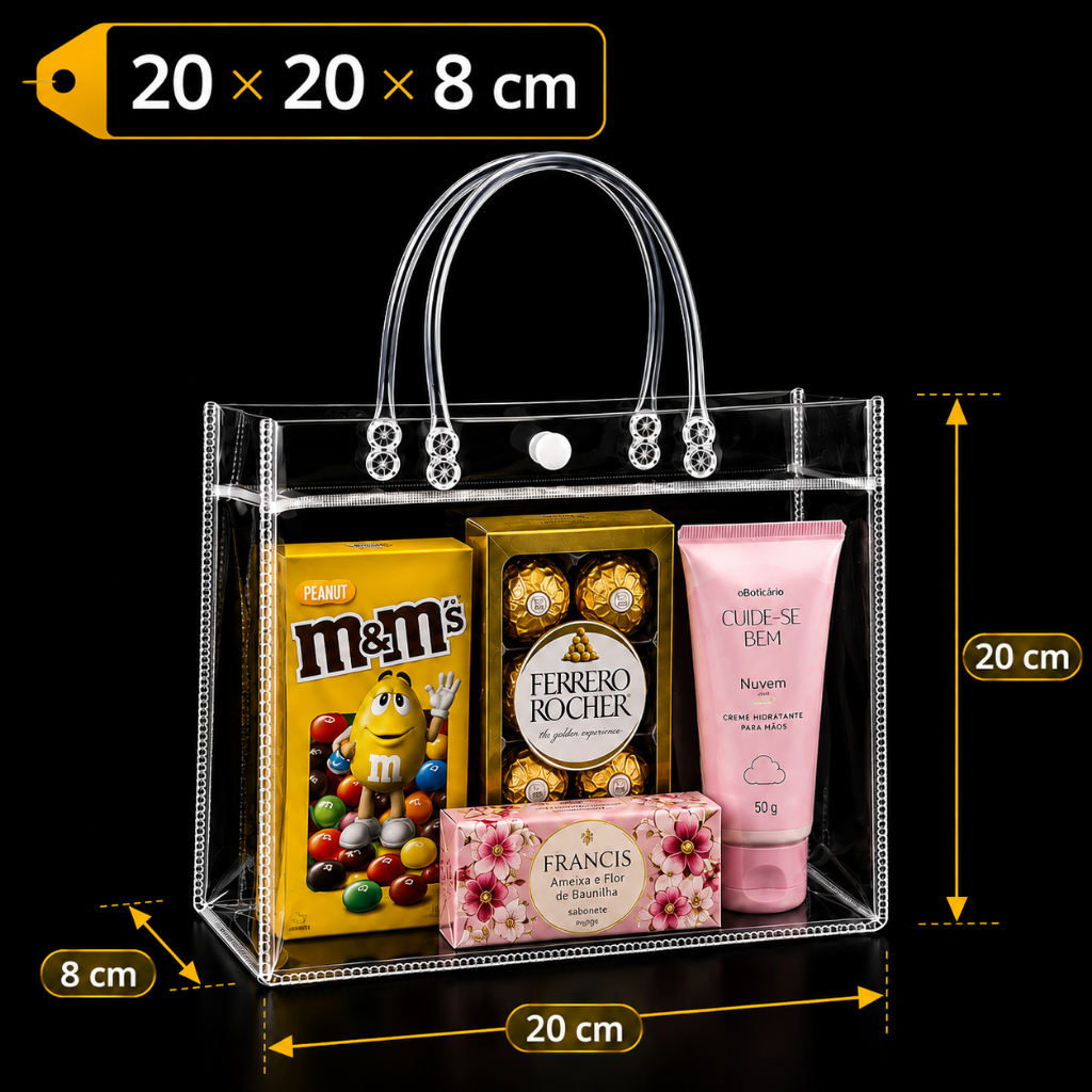 30/40/50 Sacos de Presente em PVC Transparente com Alças Reutilizáveis para Aniversário Casamento e Lembrancinhas — foto 7