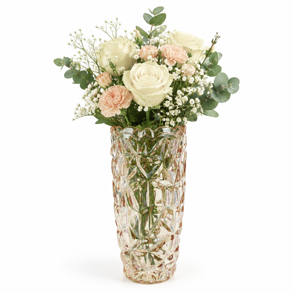 Vaso de Vidro Âmbar 460ml Redondo Decorativo com Relevo para Flores e Arranjos de Mesa 17,5cm