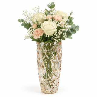 Vaso de Vidro Âmbar 460ml Redondo Decorativo com Relevo para Flores e Arranjos de Mesa 17,5cm
