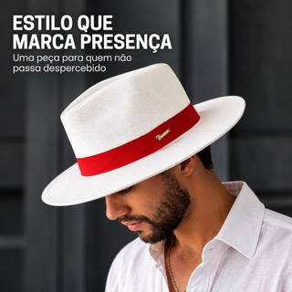 Chapéu Panamá Branco Fita Vermelha Carioco Umbanda Zé Pilintra Exu
