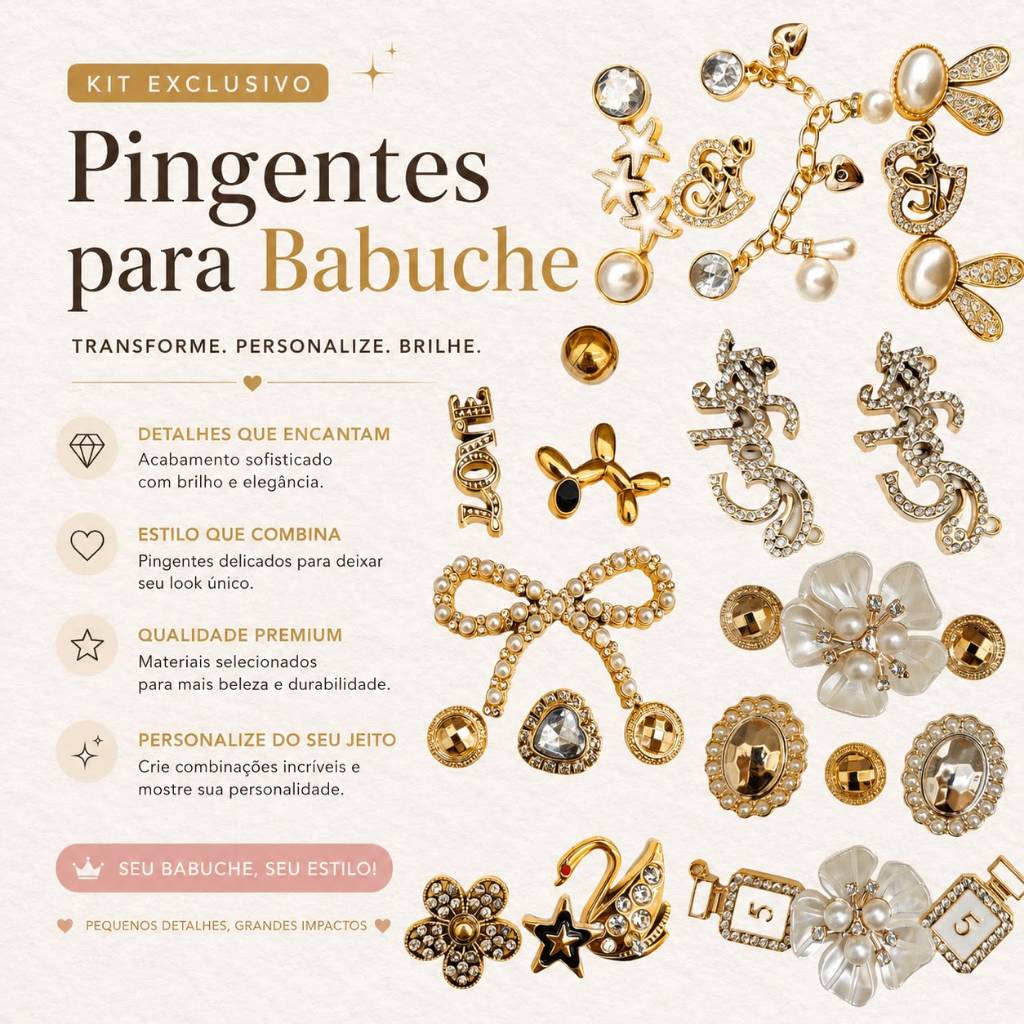 Kit Bottons/Pins Super Luxo Strass Babuche