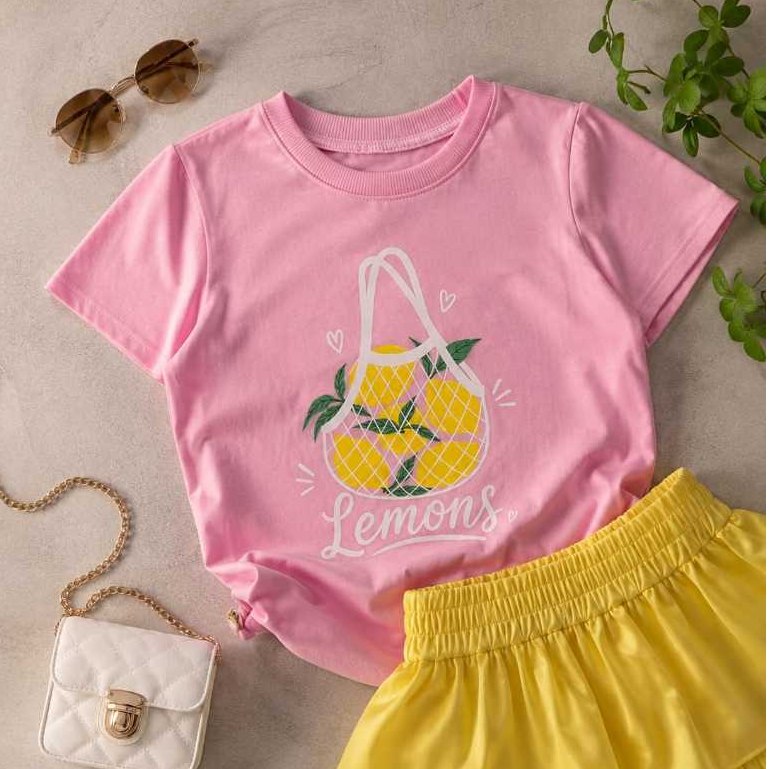 Camiseta Infantil Lemons Blusa 100% Algodão Menina Luxo Limão Modinha Shopping Tshirt Confortável