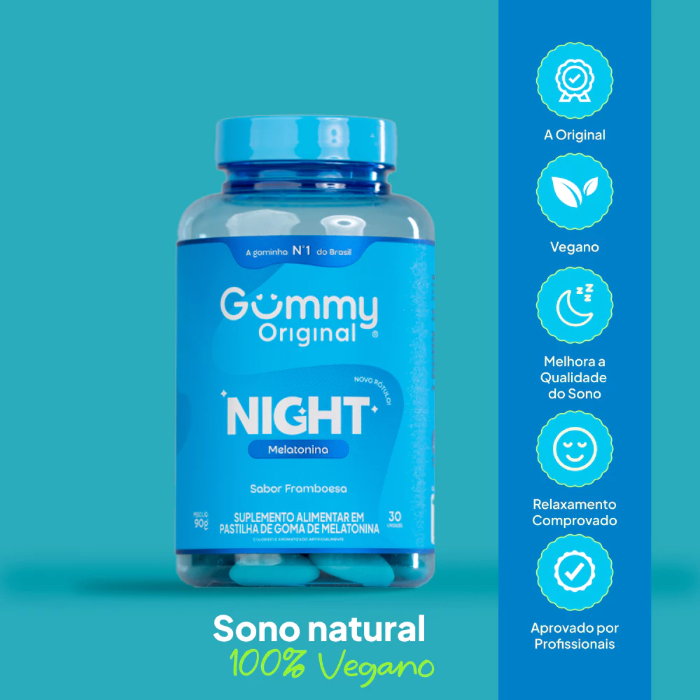 Gummy Night Melatonina em Goma Sabor Framboesa 30 Gomas Auxilia o Sono