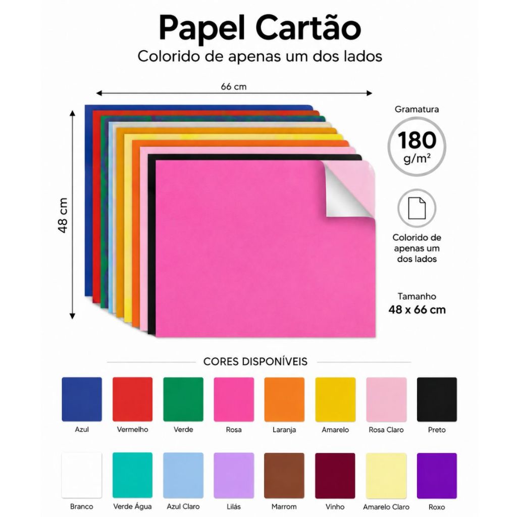 20 x Papel Cartao Cores Sortidas 200g 480mmx660mm