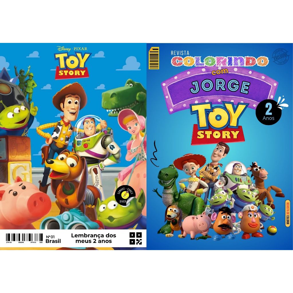 KitColorir 12un Lembrancinha Personalizada Aniversario Infantil Livrinho de Pintar Toy Story Revista + Giz de cera