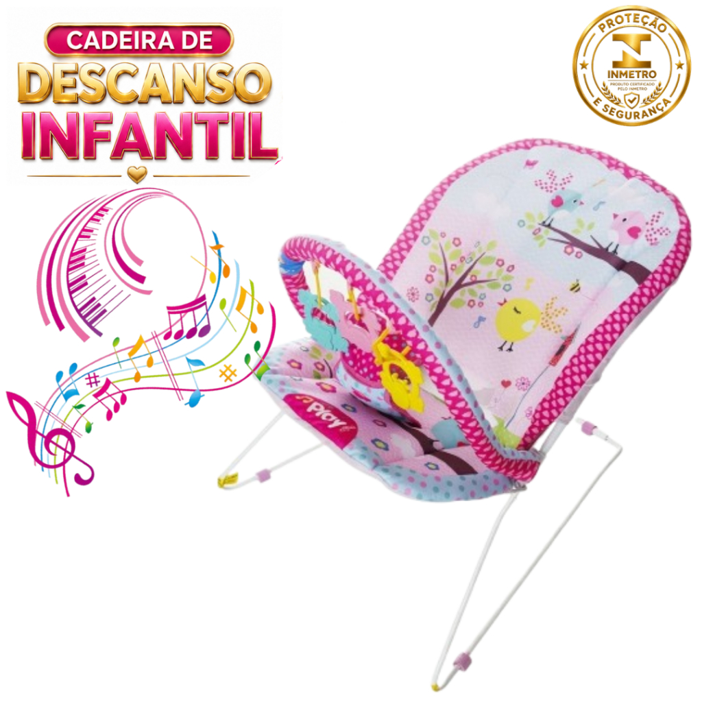 Cadeira Descanso Musical Bouncer 2 em 1 Móbile Mordedor Conforto Até 11kg New Fun -Passaro