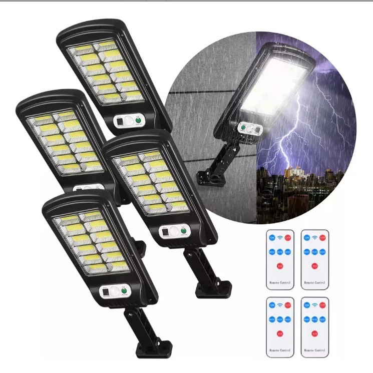 Kit com 4 Refletores Solares LED de 600W para Jardim com Sensor de Presença e Controle Remoto