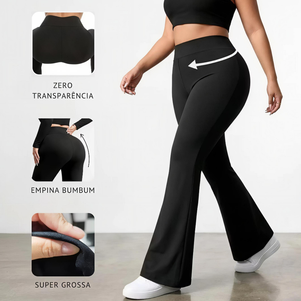 Calça Legging Leg Flare  Bailarina Zero Transparência Grossa Academia Fitness