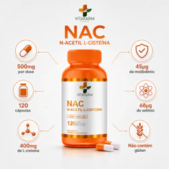 NAC N-Acetil L-Cisteína 500mg | Antioxidante, Detox, Imunidade e Saúde do Fígado 120 Cápsulas