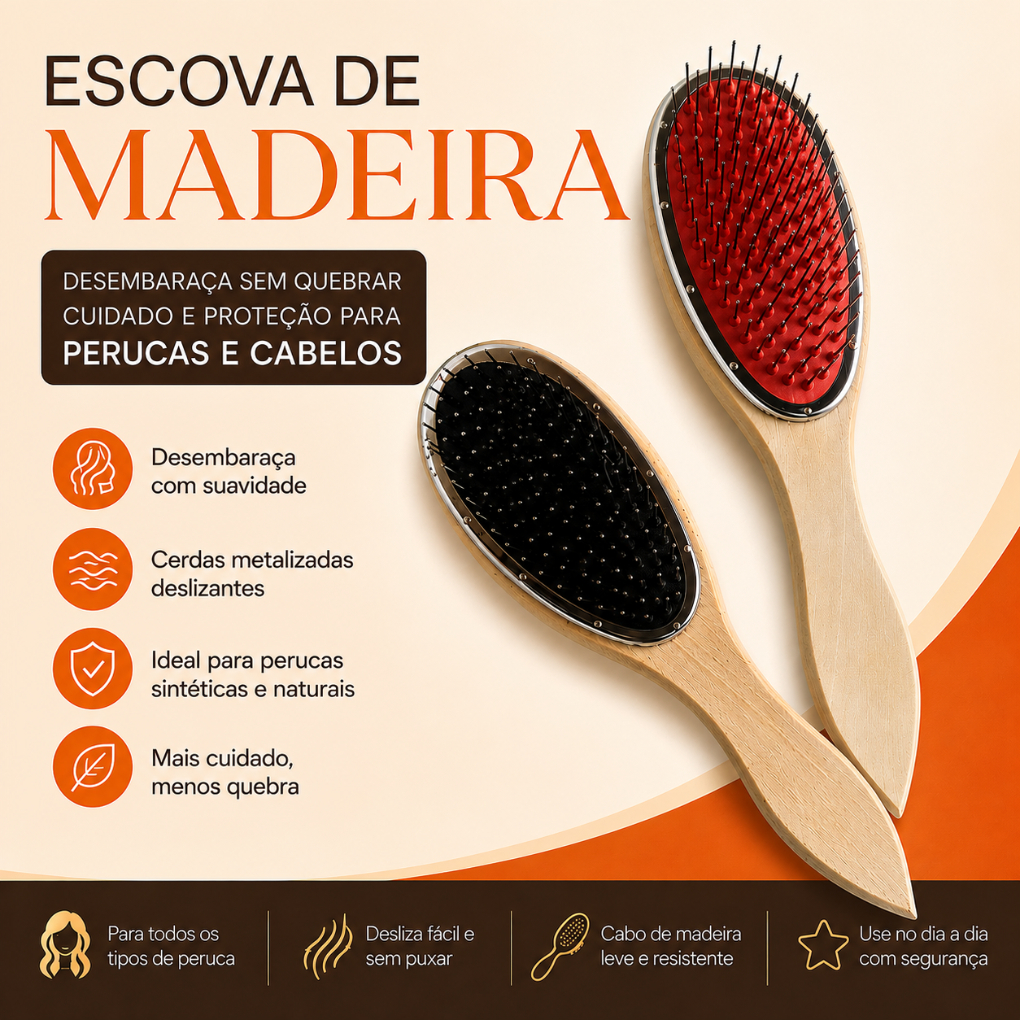 Escova de Madeira Para Perucas Pentear e Desembaraçar Cabelos Orgânicos E Jumbos