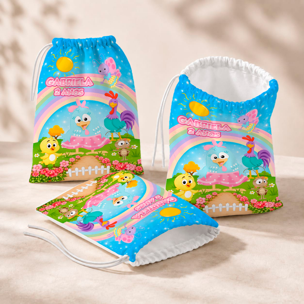 20 Sacolinhas Personalizada Festa Infantil 18x26 Aniversário Lembrancinha Galinha Pintadinha M2
