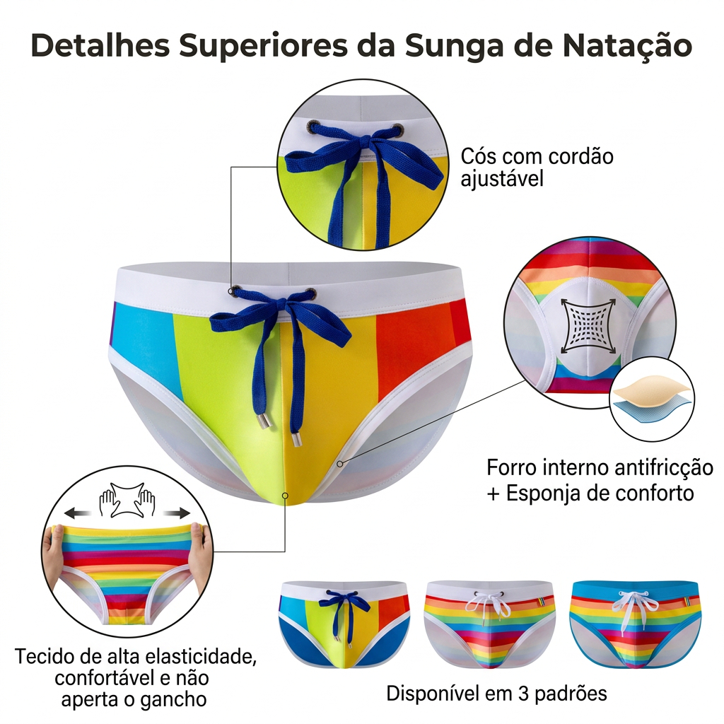 Z&D Ligeries Sungas Masculino Cavadas Estampa Arco-íris Respirável Com Bojo 25167