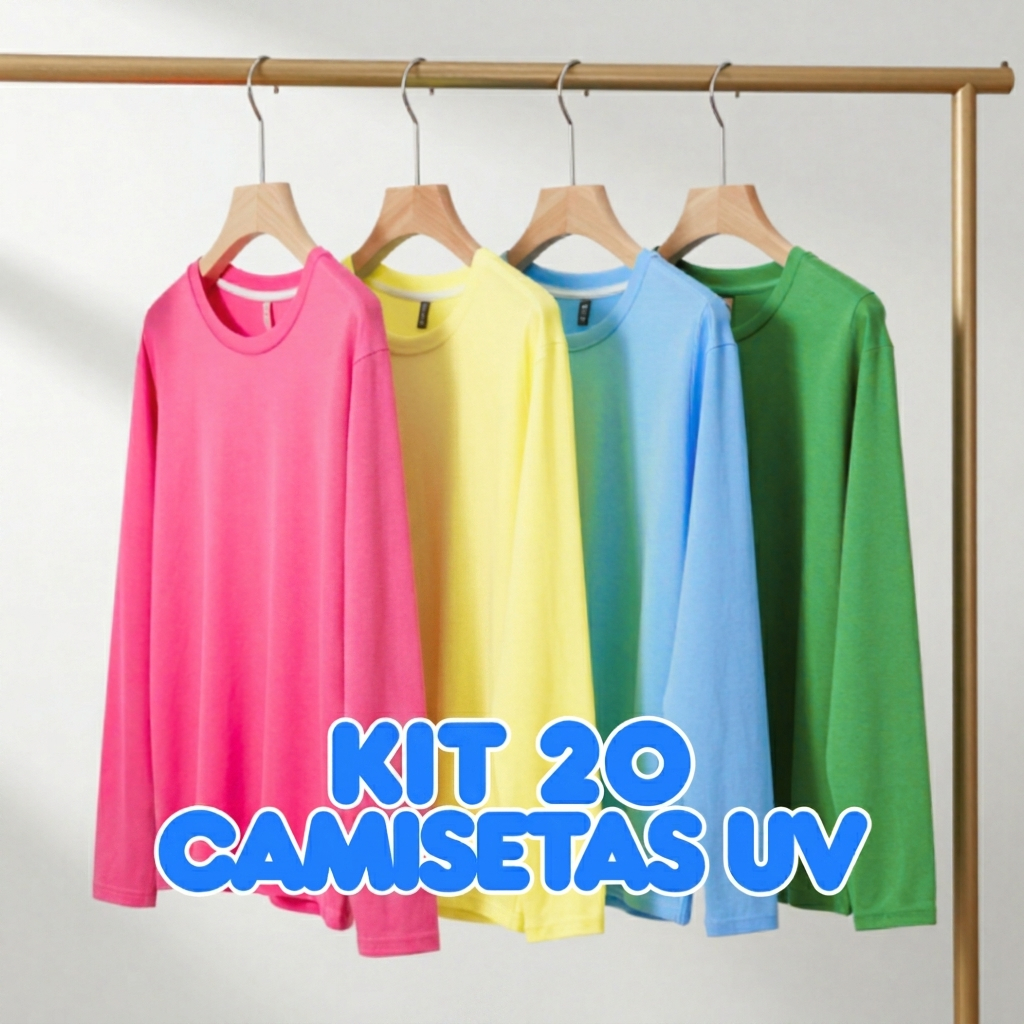 Kit 20 Peças Blusas De Proteção Solar Manga Longa Camisetas UV Infantil Verão Para Menino E Menina