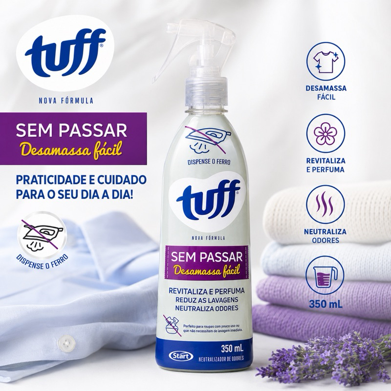 Tuff Sem Passar Desamassa Fácil 350 ml – Revitaliza e Perfuma Roupas