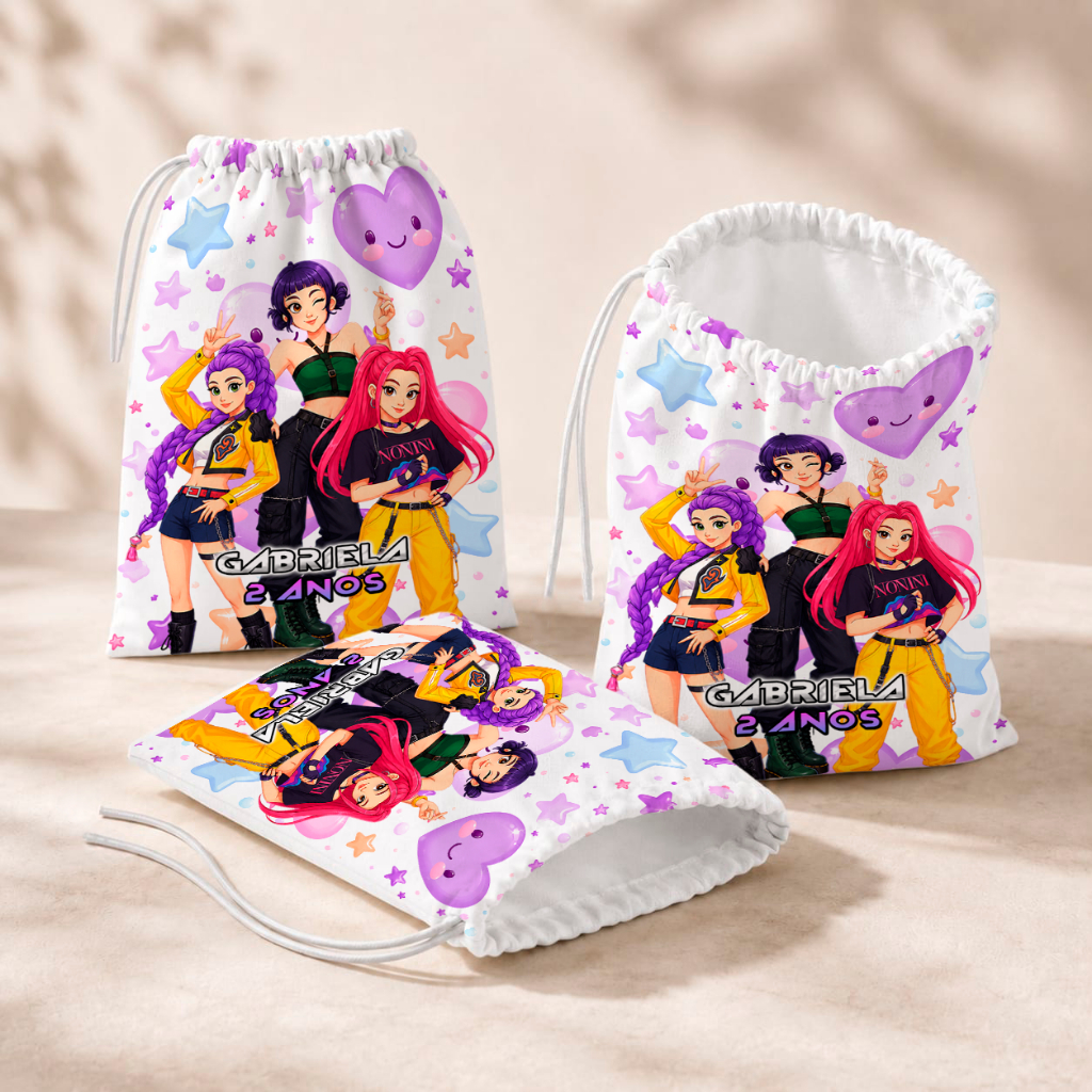 20 Sacolinhas Personalizada Festa Infantil 18x26 Aniversário Lembrancinha Guerreiras do K Pop M4