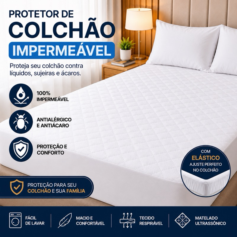 Capa Protetor De Colchão 100% Impermeável Com Elastico Antiácaro Antialérgico Premium