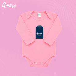 Body Manga Longa Rosa Claro Suedine - 100% Algodão