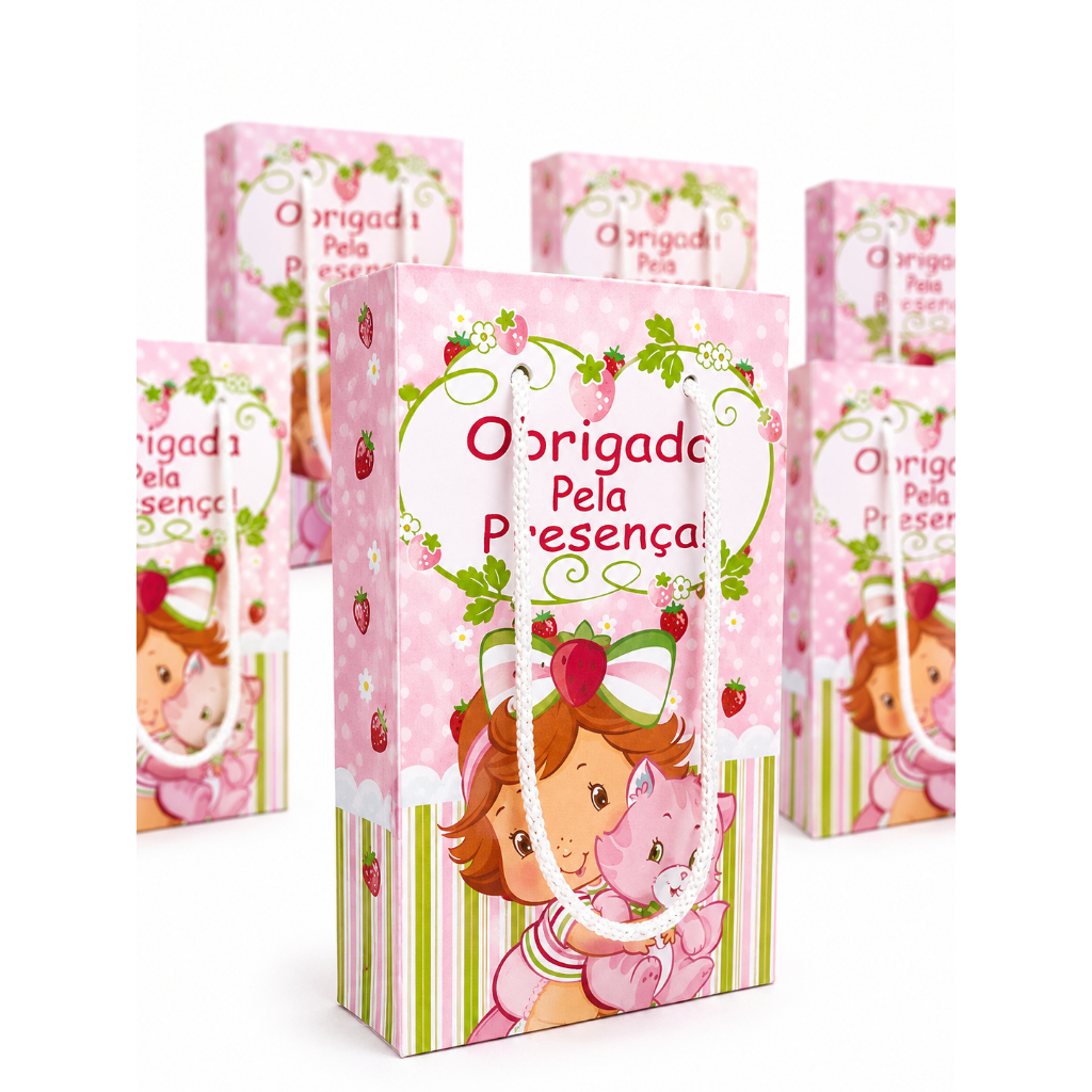 Sacolinhas Personalizadas Moranguinho | Sacola Lembrancinha Festa Infantil | Kit 10 Unidades