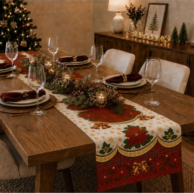 Trilho Caminho de Mesa Para Decoração de Natal Natalino em Tecido c/ Variações