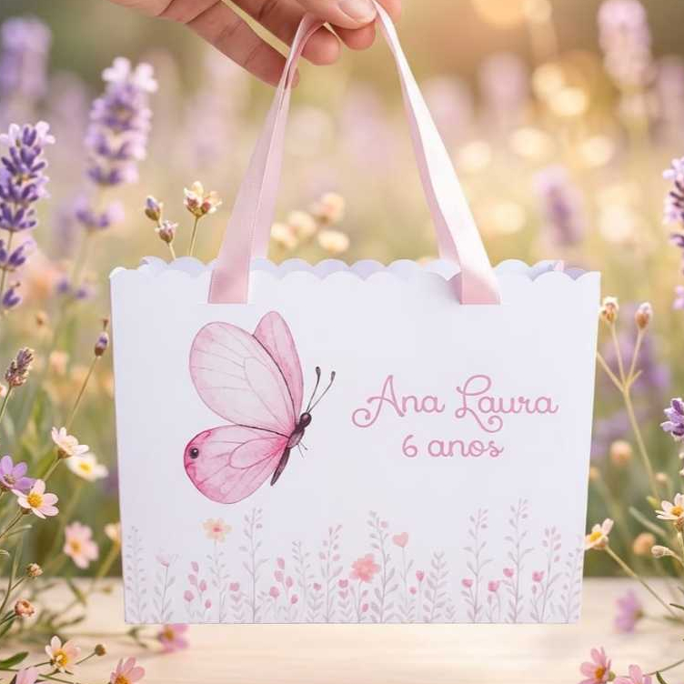 Sacolinha para lembrancinha |Personalizada Borboleta | Kit 10 Unidades | Lembrancinha de festa| Kit personalizado