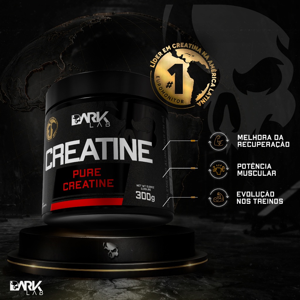 kit Creatina Monohidratada 100% Pura 300g + Coqueteleira Fuse com Rede 700ml Preta - Dark Lab — imagem 2 de 2
