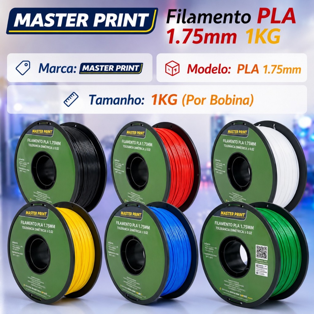 Filamento PLA Master Print Premium 1Kg 1.75mm Alta Precisão  Várias Cores para Impressora 3D