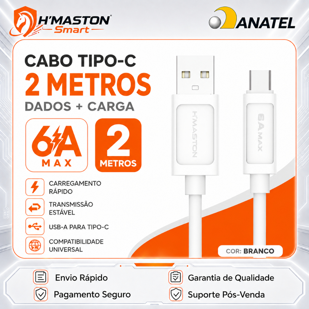 H'MASTON HB17-3 Cabo Usb Tipo c Turbo Cabo Tipo c Turbo Cabo Tipo c 2 Metros Cabo Carr