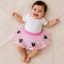 Saia de Tule Rosa Minie Bebê 15cm Saia Tutu Infantil 0 a 1 Ano Modelo Variado Roupa Festa Menina
