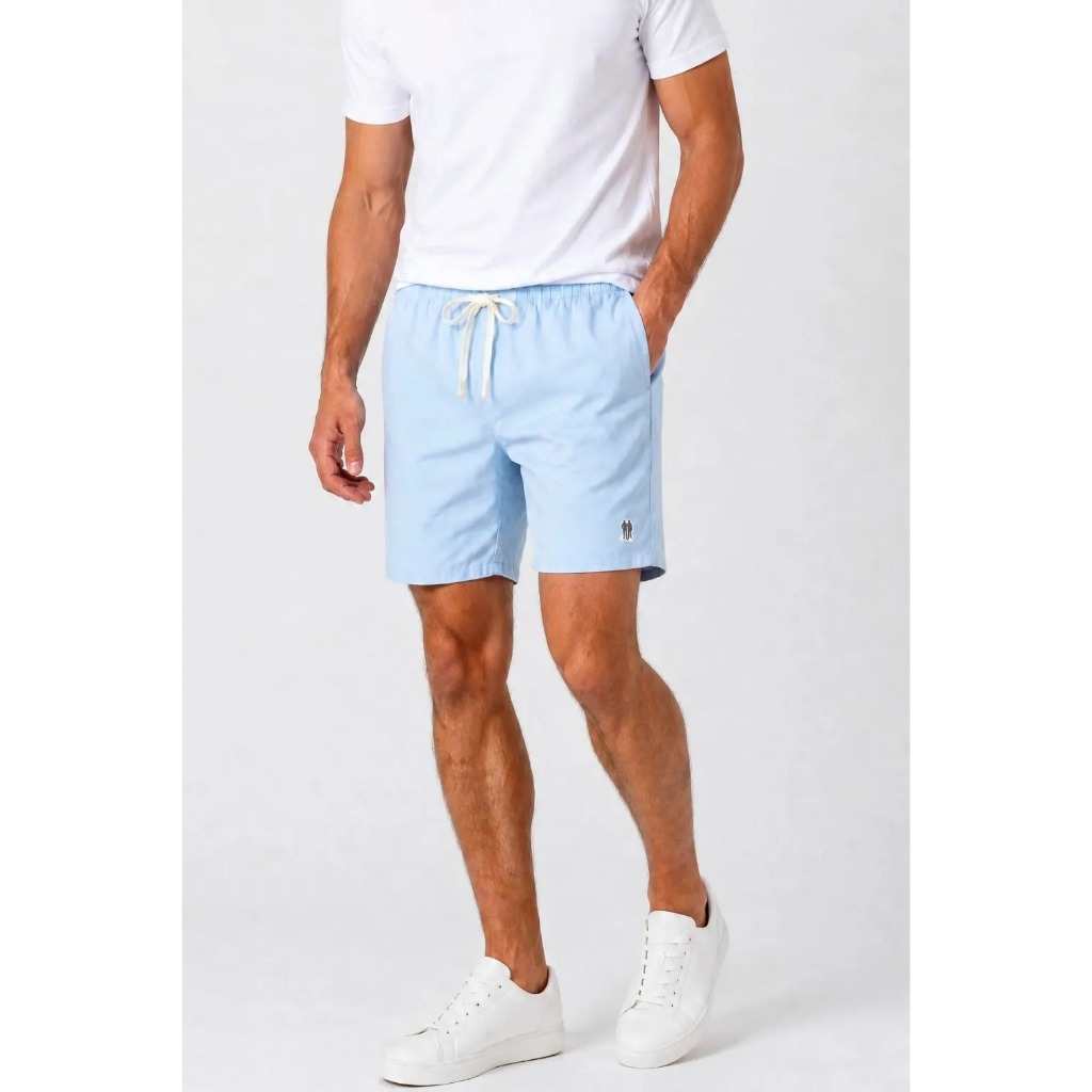 Short Masculino Linho Liso Polo Wear Azul Claro