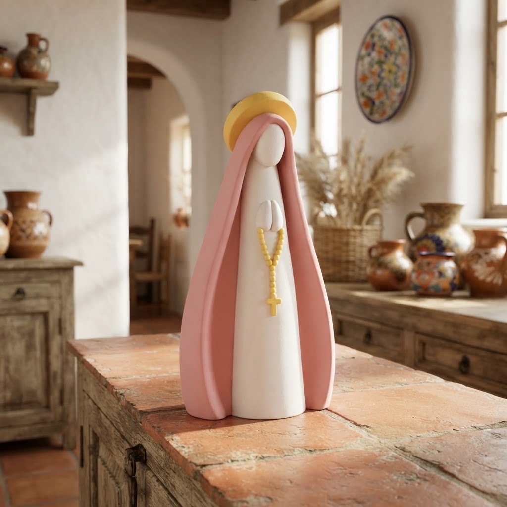 Nossa Senhora Aparecida Minimalista Rosa e Branca | Imagem Decorativa Religiosa Moderna