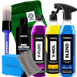 Kit Estética Automotiva Vonixx V-Mol V-Floc Cera Blend Pretinho Pincel Microfibra