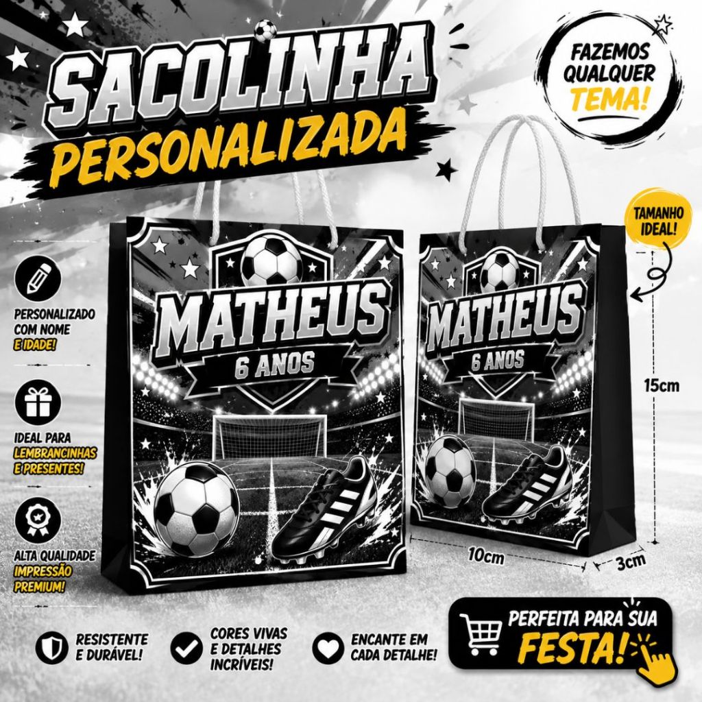 Sacolinha de lembrancinha P futebol 2026 - personalizada QUALQUER TEMA | festa | Aniversário