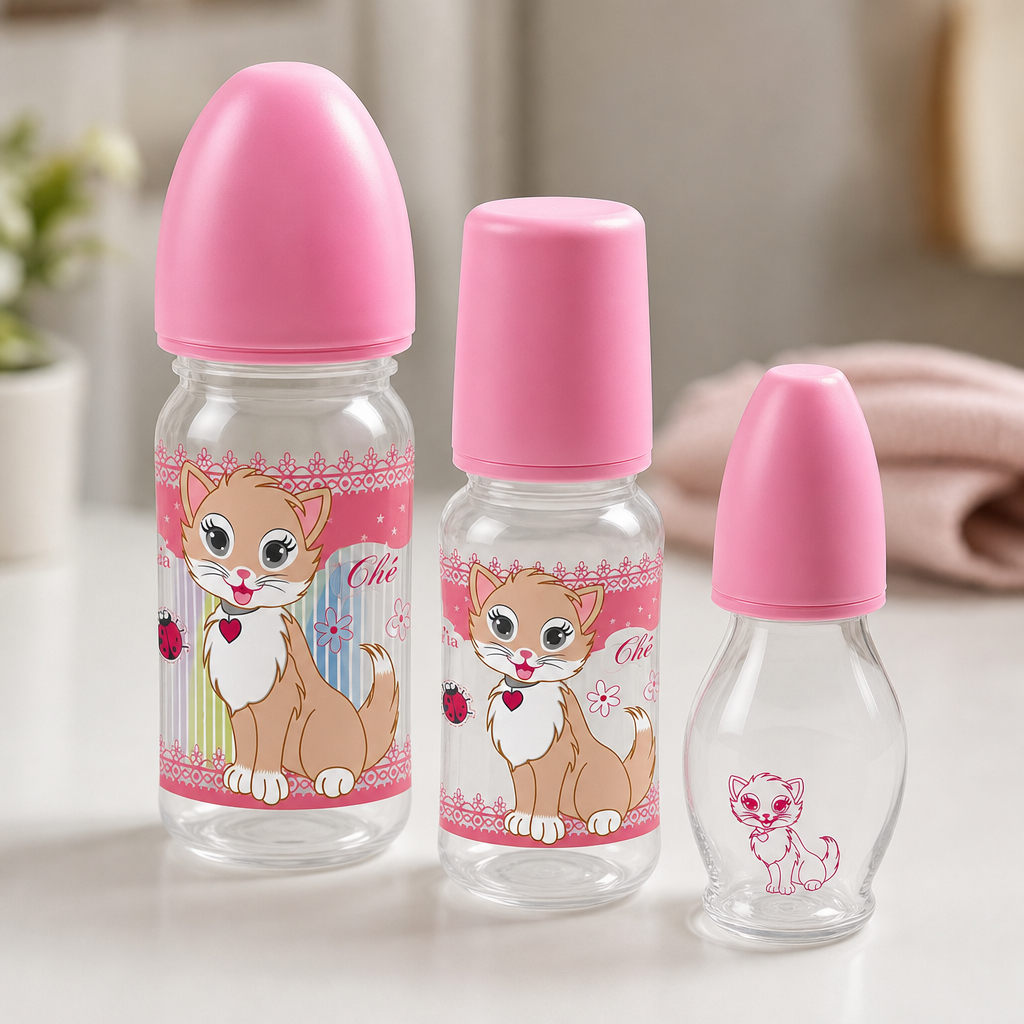 Kit 3 mamadeiras Premium 270ml 140ml 60ml bico silicone Rosa menina