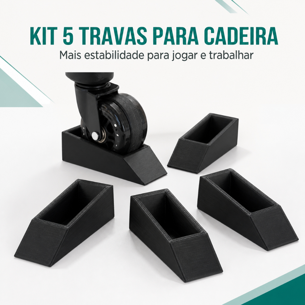 Kit 5 Travas Para Rodas de Cadeira Gamer Escritório Sim Racing Fixador