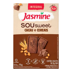 Biscoito Vegano Integral Cacau & Cereais Jasmine Sou Sweet Caixa 75g
