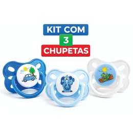 Chupeta Ortodôntica Livre BPA Kit Com 3 Chupetas Cor Aleatória Menino Colorido Presente- CHB3